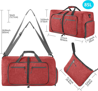 Vomgomfom 85L Reisetasche mit Schuhfach, Grosse Falttasche für Camping, Reisen, Fitness, Rot F Rot 8