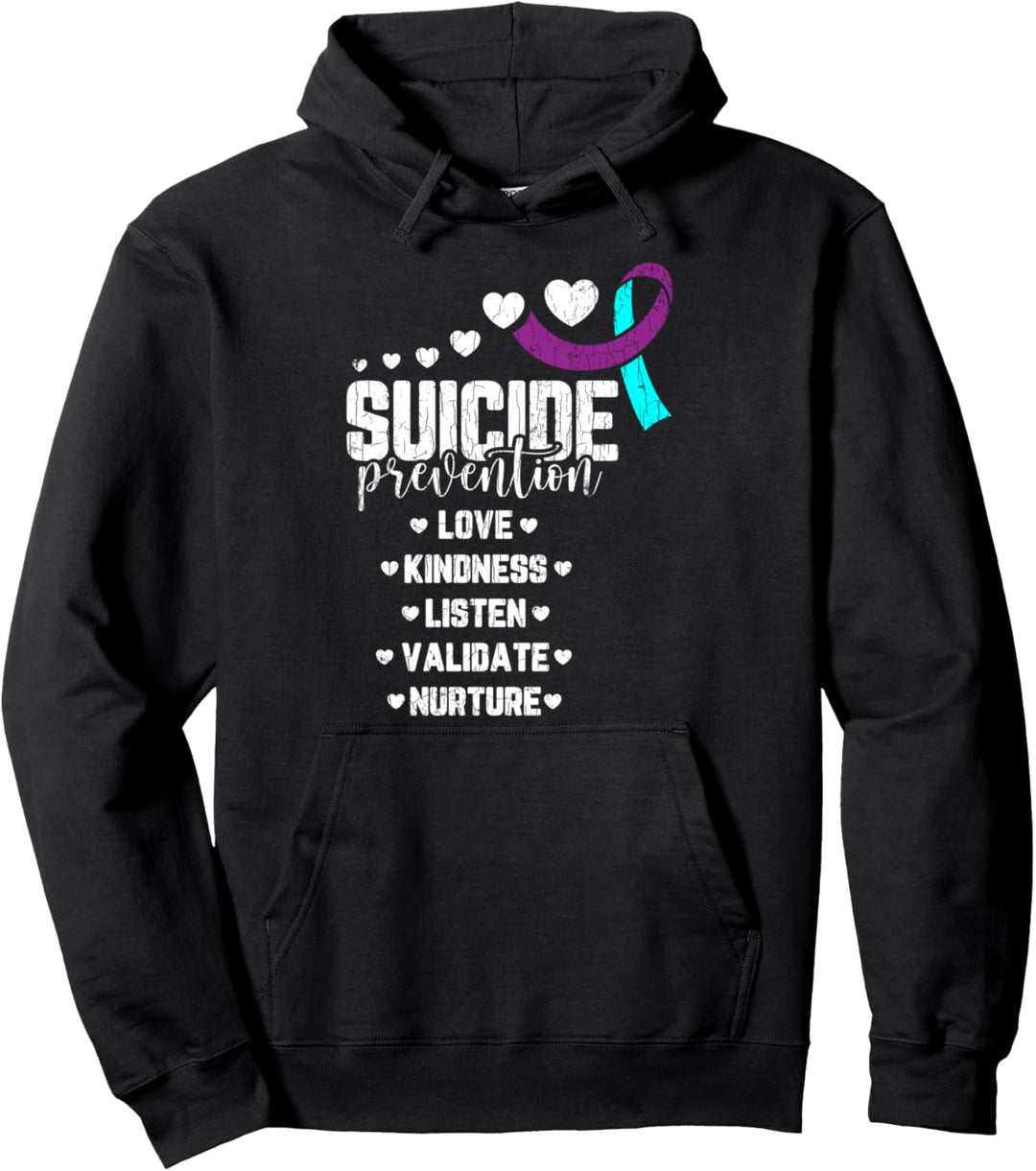Love Kindness Listen Suicide Prevention Awareness Grafik Pullover Hoodie