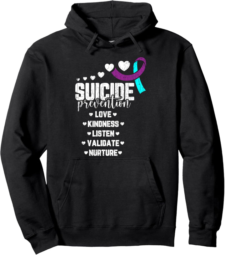 Love Kindness Listen Suicide Prevention Awareness Grafik Pullover Hoodie