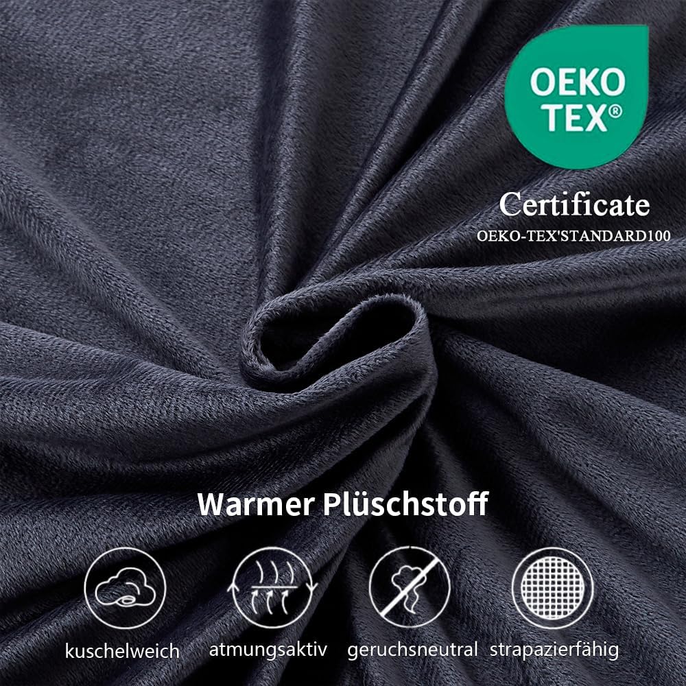 Freyamy Plüsch Bettwäsche 200x200cm 3Teilig Dunkelgrau Grau Samt Biber Cashmere Touch Winterbettwäsc