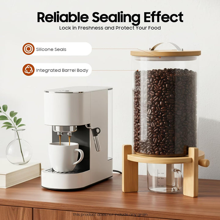 Reisspender Vorratstank, 7,5L Grosse Müslispender mit Bambus Deckel und Ventil, Glas Aufbewahrung fü