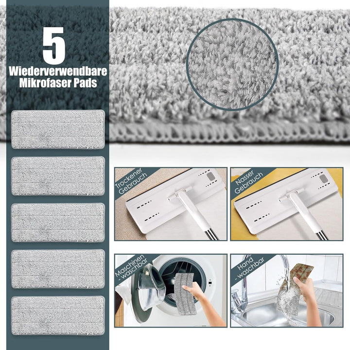 Myiosus Wischmopp Set mit Eimer, Putzeimer mit Wischmop, Bodenwischer mit Auswringfunktion, 10 Mikro