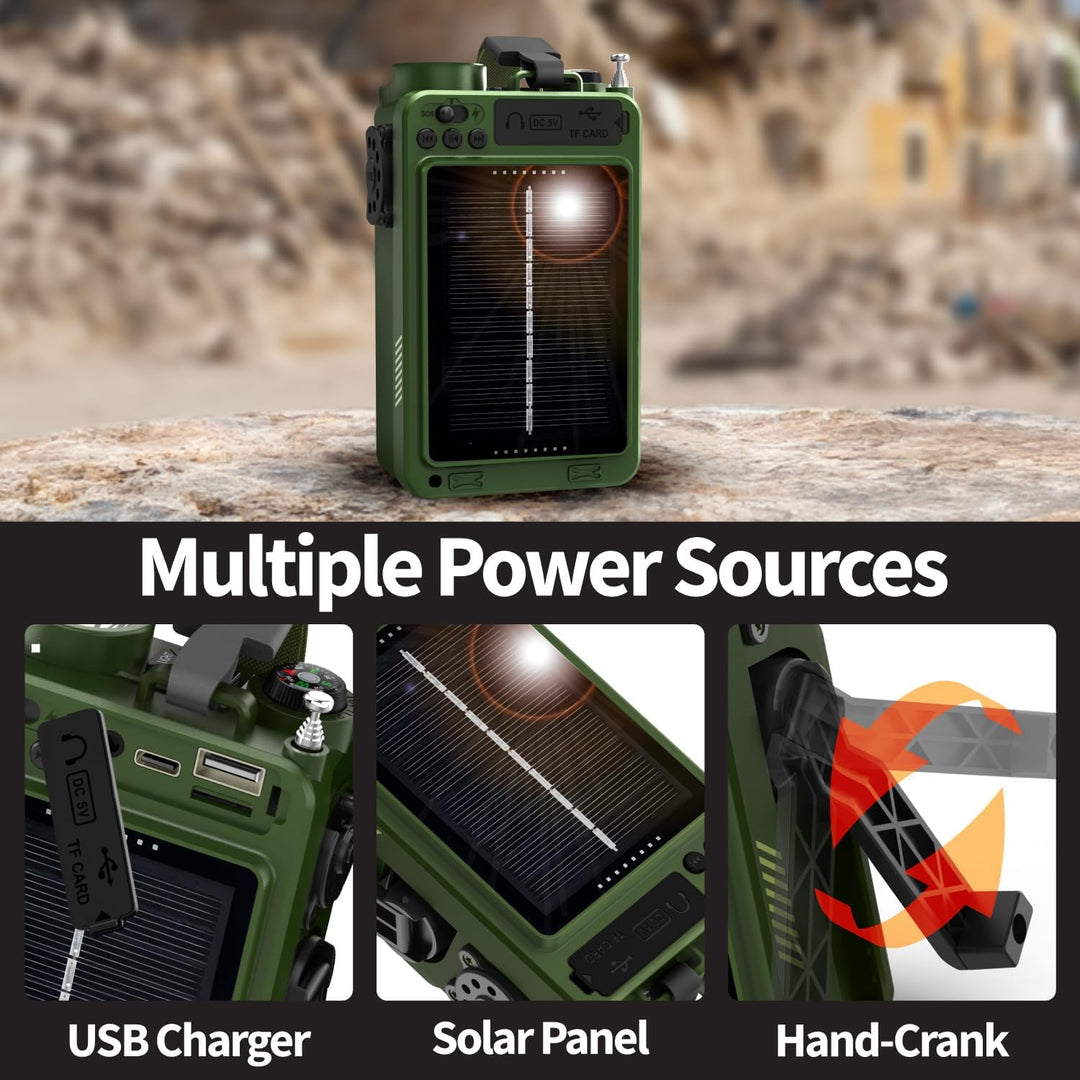 FosPower Solar Crank Radio Model D9 with LCD, Flashlight AM/FM/WB and Bank d'power Supply 4,000 mAh