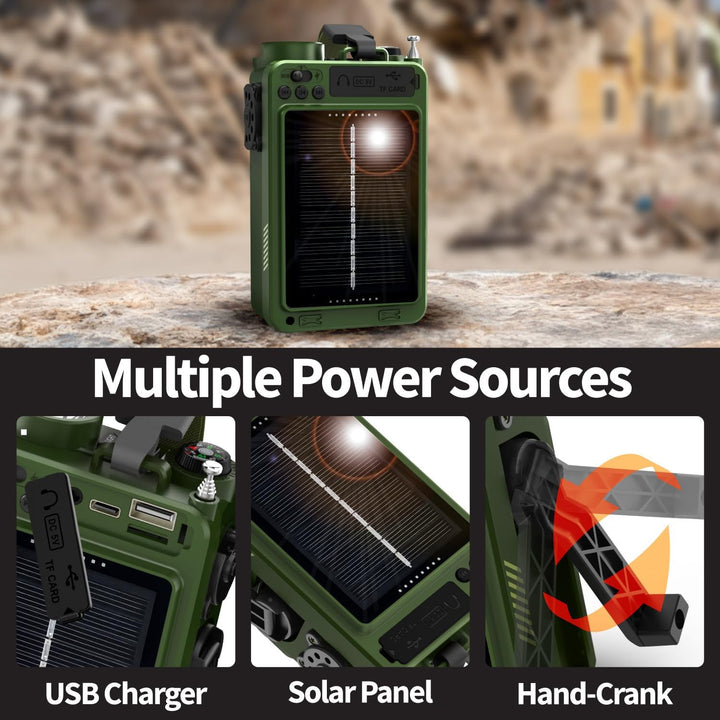 FosPower Solar Crank Radio Model D9 with LCD, Flashlight AM/FM/WB and Bank d'power Supply 4,000 mAh