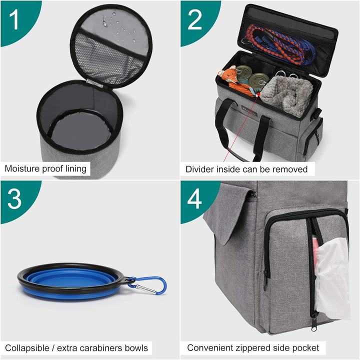 Von Fluggesellschaften zugelassene Haustier-Reisetasche, Wochenend-Hundereiseset für Hund und Katze,