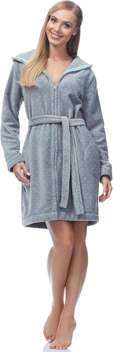 L&L-ZPPR 7119 Frottier Damen Soft Langarm Bademantel Reissverschluss Hausmantel Bademantel mit Kapuz