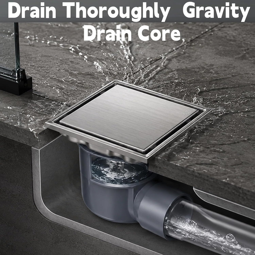 Duschrinne Quadratisch Edelstahl Bodenablauf mit 360° Siphon Geruchsstop, 2 in1 Befliesbar Ablaufrin