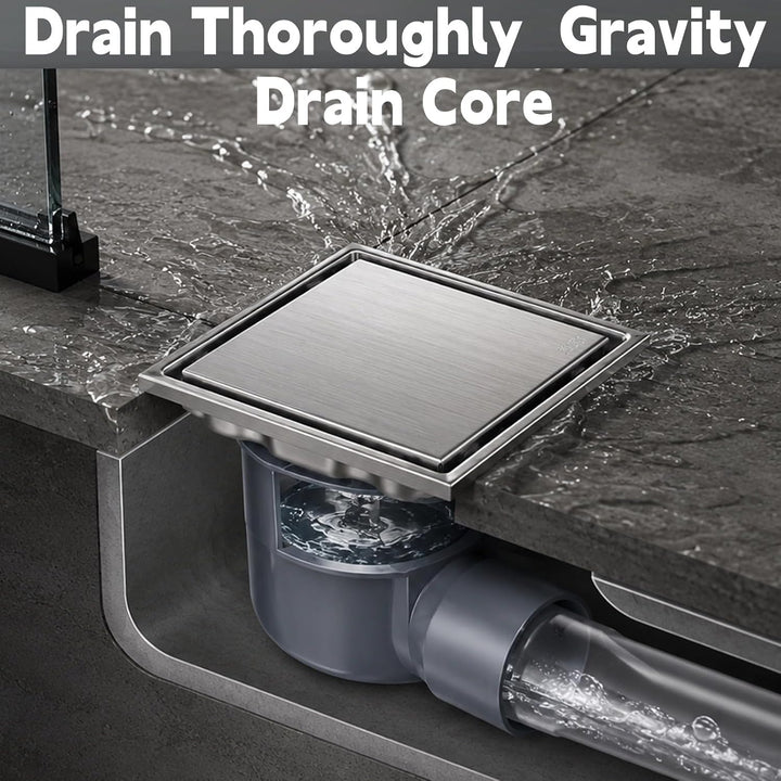 Duschrinne Quadratisch Edelstahl Bodenablauf mit 360° Siphon Geruchsstop, 2 in1 Befliesbar Ablaufrin