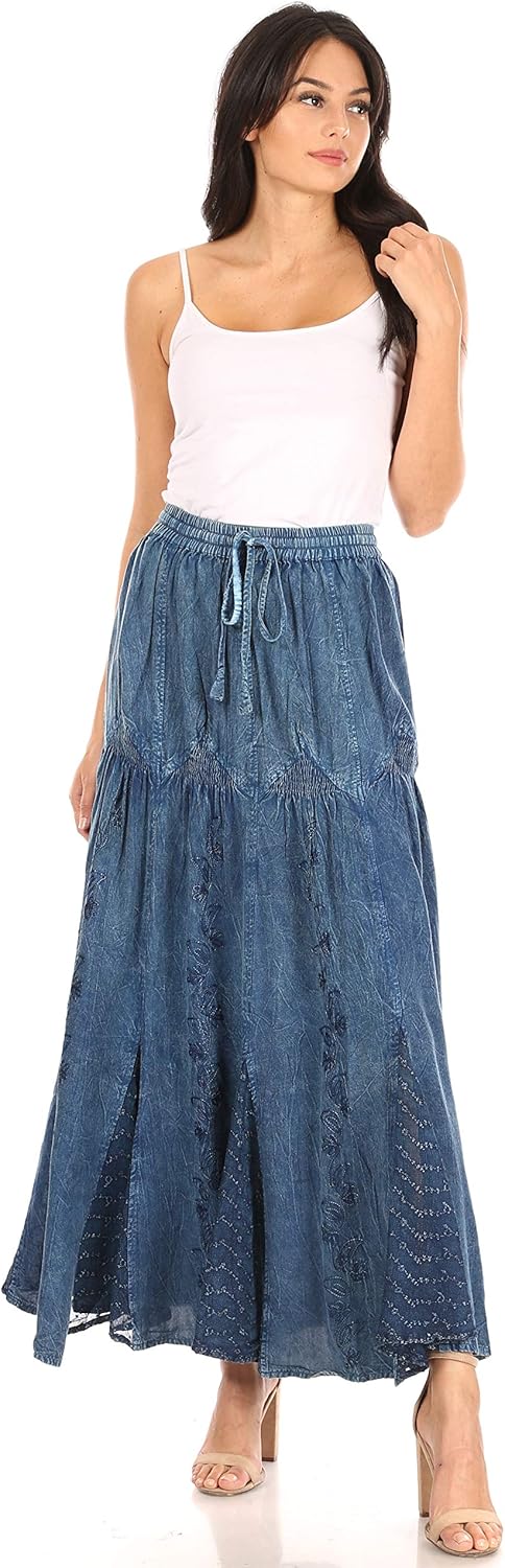 Sakkas Olivia Damen Maxi böhmischen Zigeuner Langen Rock mit elastischer Taille und Spitze Einheitsg