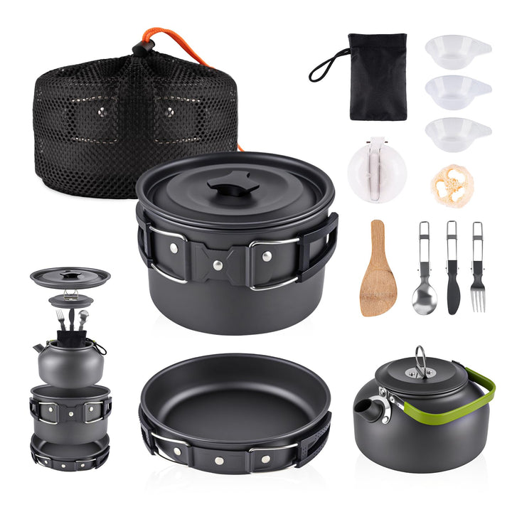 aiGear Camping Kochgeschirr Set/Outdoor Geschirr Set | Camping Topf Kochtopf Tragbar Aluminium | mit