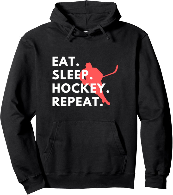 Funny Eat Sleep Hockey Repeat Gift Women Men Smile Pullover Hoodie