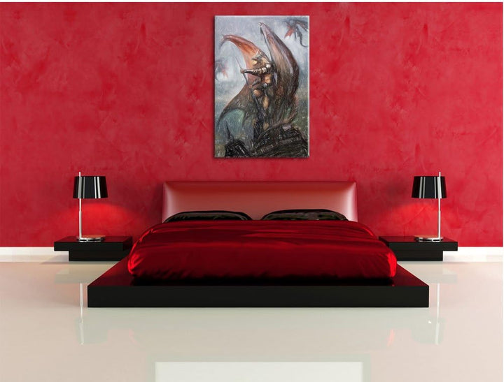 Pixxprint Drachenmann / 100x70cm Leinwandbild bespannt auf Holzrahmen/Wandbild Kunstdruck Dekoration
