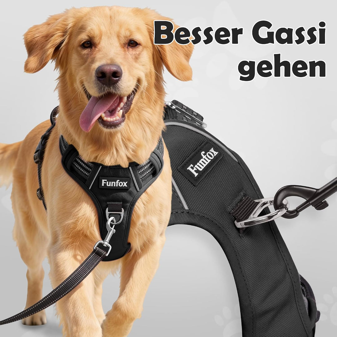 Funfox Hundegeschirr Mittelgrosse Hunde [M] - Verstellbares Anti-Zug Brustgeschirr mit Griff &amp; Refle