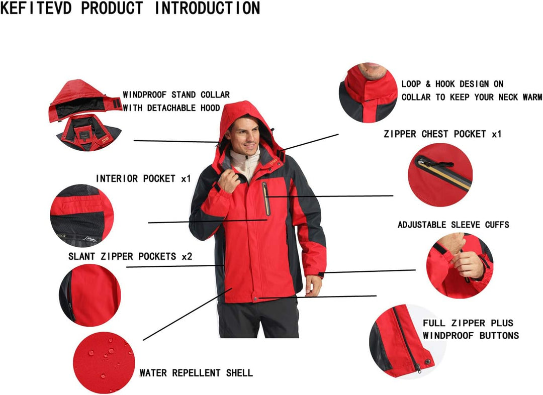 KEFITEVD Softshelljacke Herren Wasserabweisende Funktionsjacke mit Abnehmbarer Kapuze Leichte Outdoo