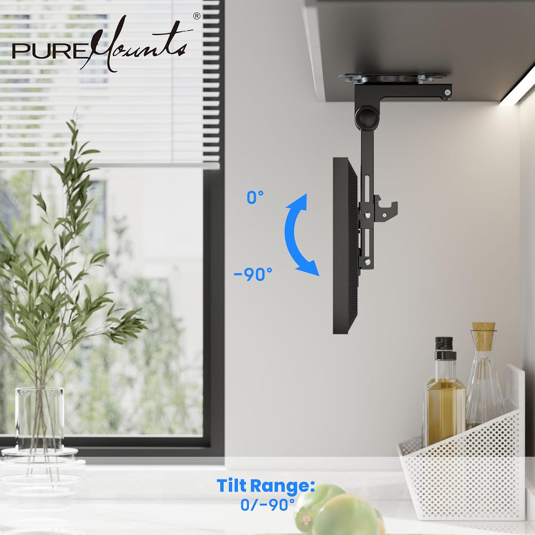 PureMounts TV Deckenhalterung für Fernseher, geeignet für 13-27 Zoll, klappbar, höhenverstellbar, sc