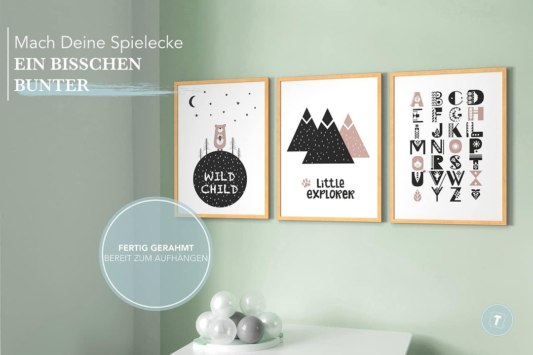 Papierschmiede® Kinderbilder 3er Set, A3 gerahmt in Holzrahmen (schwarz), Geschenk für Jungen &amp; Mädc
