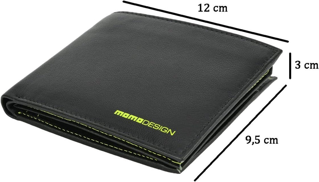 MOMO DESIGN Herren-Geldbörse aus echtem Leder, mit RFID-Schutz, Geschenkbox aus Holz, Klassisch schw