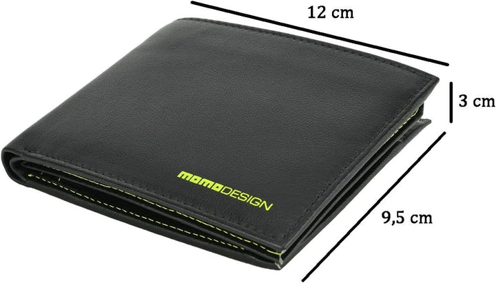 MOMO DESIGN Herren-Geldbörse aus echtem Leder, mit RFID-Schutz, Geschenkbox aus Holz, Klassisch schw