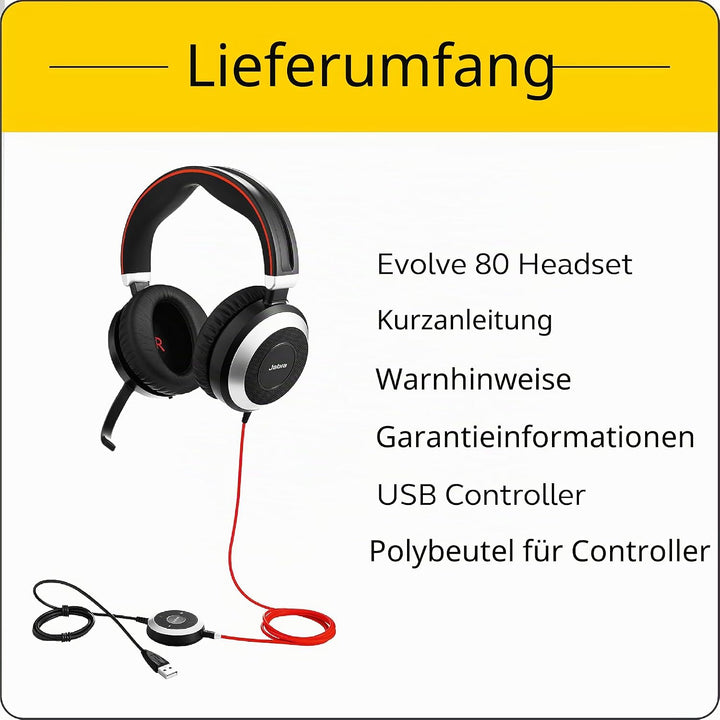Jabra Evolve 80 MS Stereo Over-Ear Headset – Microsoft Teams zertifizierte Kopfhörer mit aktivem Noi