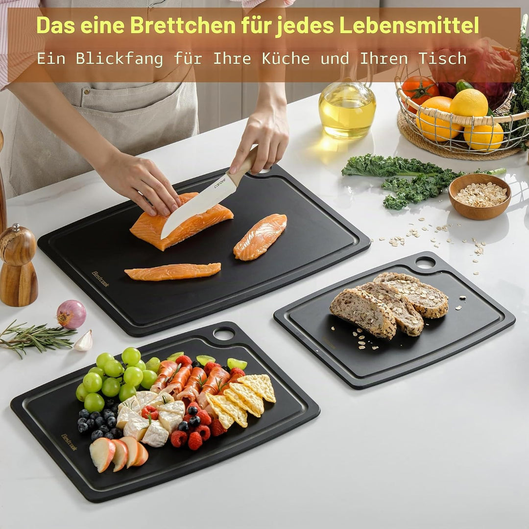Schneidebrett aus Holzfaser für die Küche, Spülmaschinenfest, mit Saftrille, BPA-frei, Langlebiges,