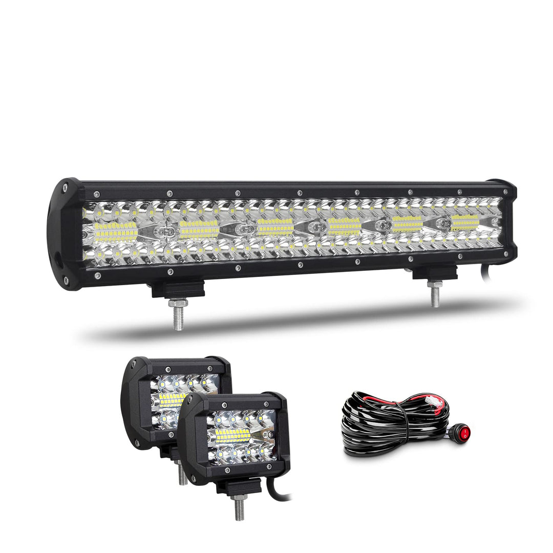 Willpower 17 Zoll 43CM 360W Led Arbeitsscheinwerfer Bar + 4 Zoll 10CM 60W Led Scheinwerfer + Kabelba