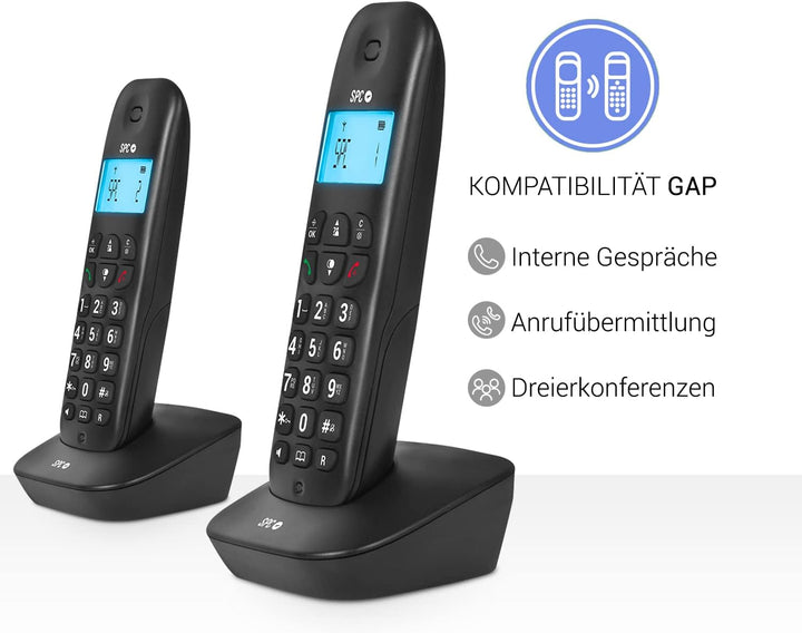 SPC Air Pro Duo – Schnurloses Festnetztelefon DÚO mit beleuchtetem Display, Anrufer-ID, Freisprechei