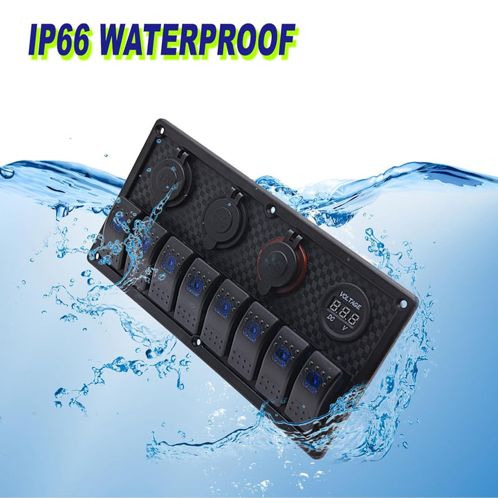 Geloo Marine Boat 8 Gang Schalter Panel Wasserdicht Toggle Rocker Zündschalter mit Voltmeter Display