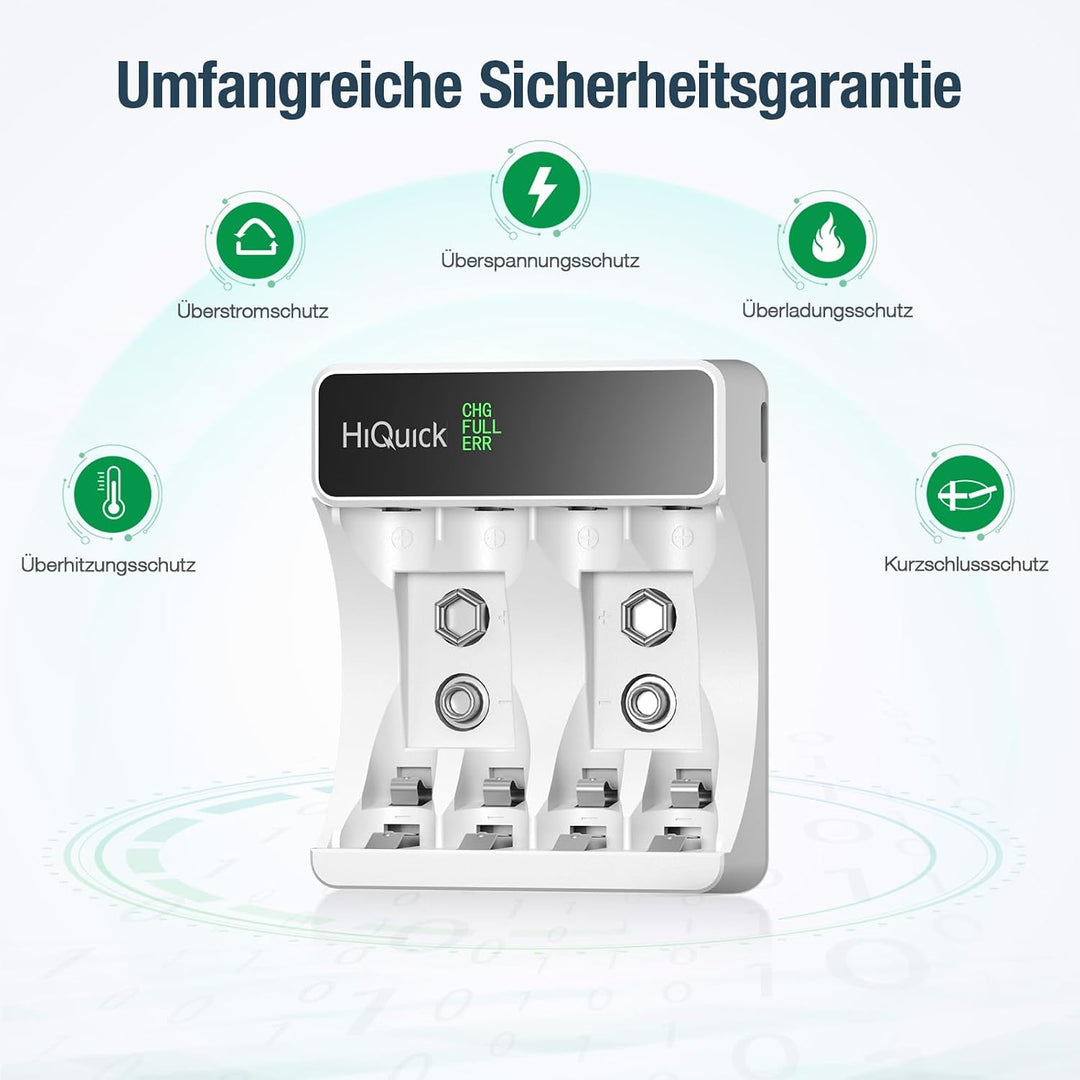 HiQuick Universal Akkuladegerät mit 8 AA Akkus, Ladegerät für NI-MH/NI-CD Mignon AA Micro AAA Akku,