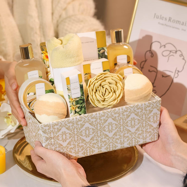 SPA LUXETIQUE Muttertagsgeschenk Geschenk für Frauen,12tlg Vanilleduft Bade Geschenkset mit Badesalz