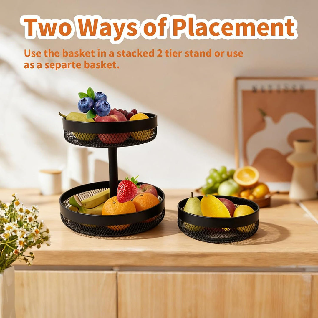 Afeeler 3-Stöckig runde Obst Etagere Schwarz, Elegante Obstkorb Brotkorb aus Metall, Obstteller Etag
