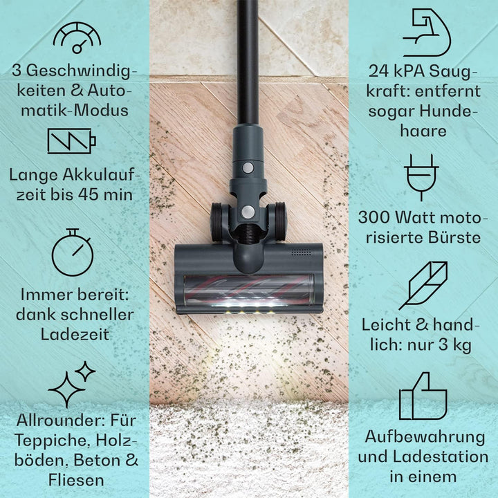 Klarstein Akku Staubsauger Beutellos, Staubsauger Kabellos mit 4-Stufigem E12 EPA-Filter, Akku-Staub