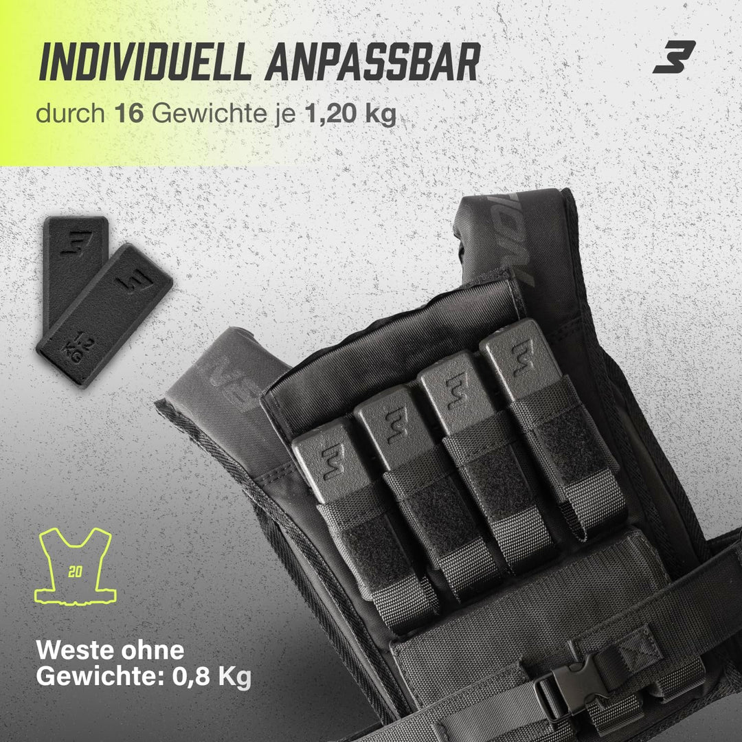 Müller & Blum Premium Gewichtsweste 20 kg oder 10 kg, Verstellbare Trainingsweste mit herausnehmbare