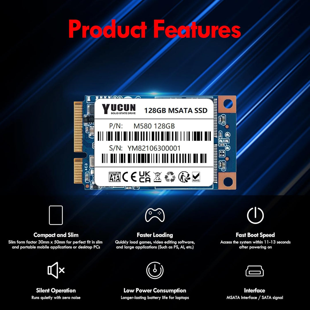 YUCUN MSATA III Interne Solid State Drive 128GB SSD, 128GB