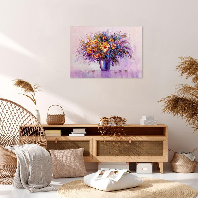 ARTTOR Bilder auf Leinwand Blumen Vase Leinwandbild mit Rahmen 70x50cm Wandbilder Dekoration Wohnzim