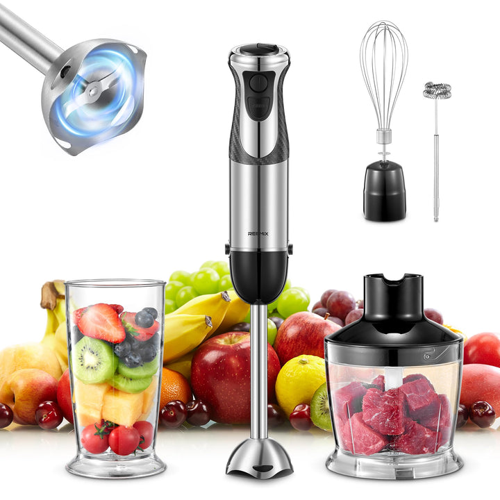 Pürierstab, 5-in-1 Stabmixer Edelstahl, 1000W Pürierstab mit 12 Geschwindigkeiten und Turbo-Modi, In