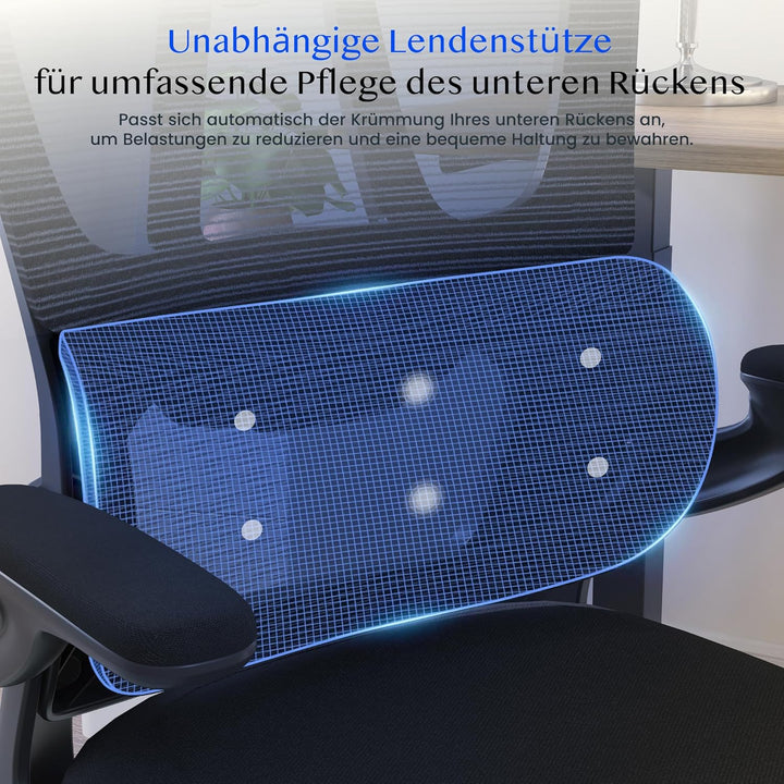 FLEXISPOT Ergonomischer Bürostuhl, Schreibtischstuhl mit 2D-Kopfstütze, Klappbare Armlehnen & Dynami