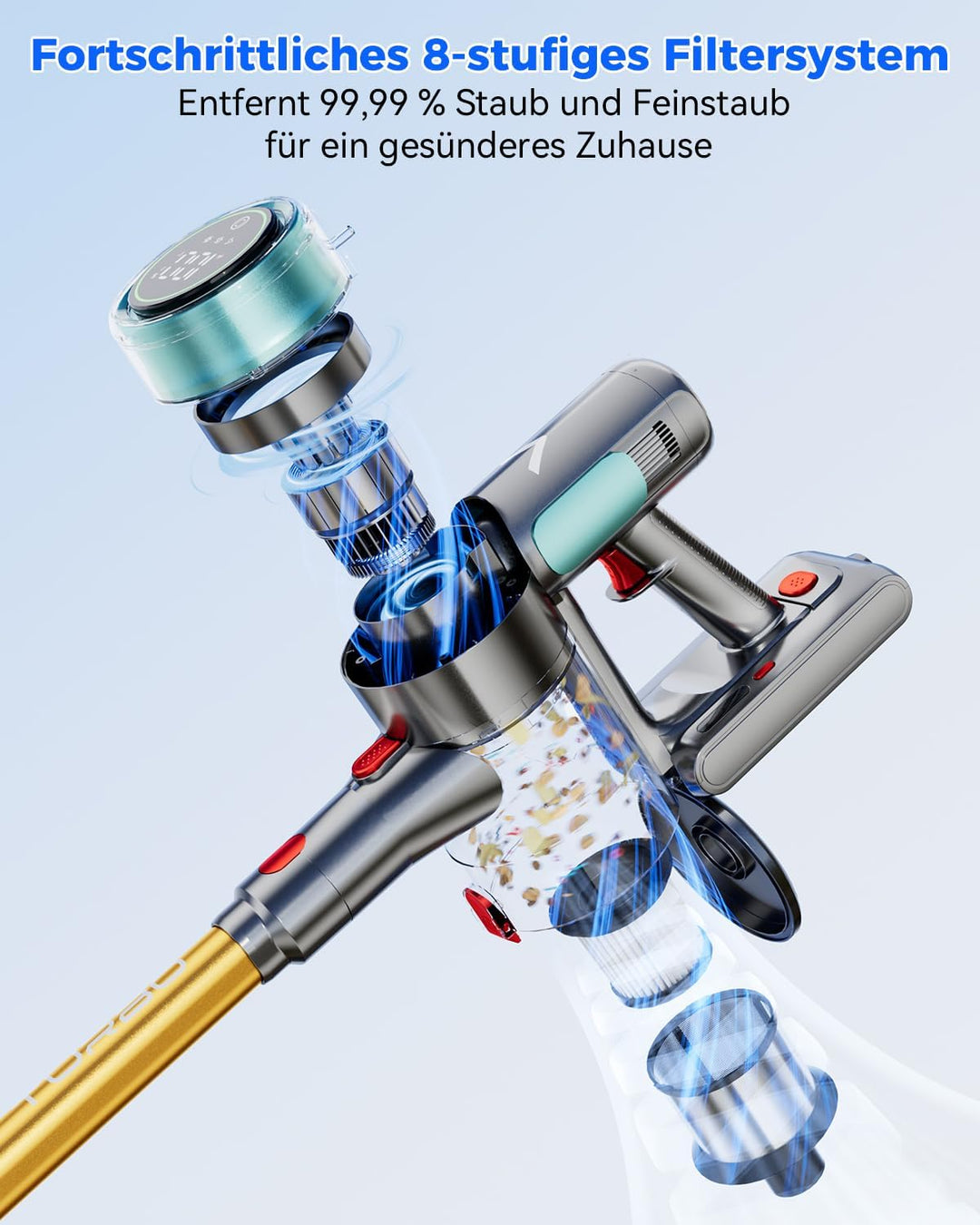 aonus A10 Akku Staubsauger, 55000Pa 500W 70Min Laufzeit Akkustaubsauger Kabellos mit LED Display, Se