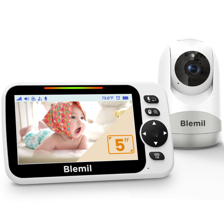 Babyphone mit Kamera und Audio 30 Stunden wiederaufladbare Batterie, 5" grosser Bildschirm, ferngest