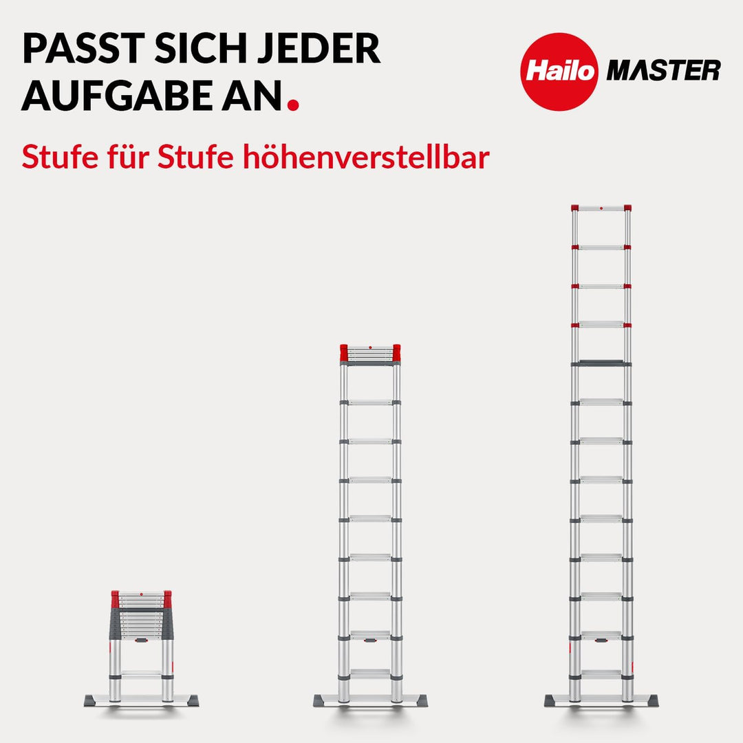 Hailo T100 FlexLine Sicherheits-Teleskopleiter - ausziehbare Leiter aus Aluminium mit bis zu 13 Stuf