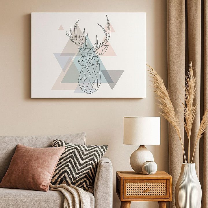 Bilder auf Leinwand 100x70cm Leinwandbild mit Rahmen Hirsch Abstraktion Gross Wanddeko Bild Schlafzi