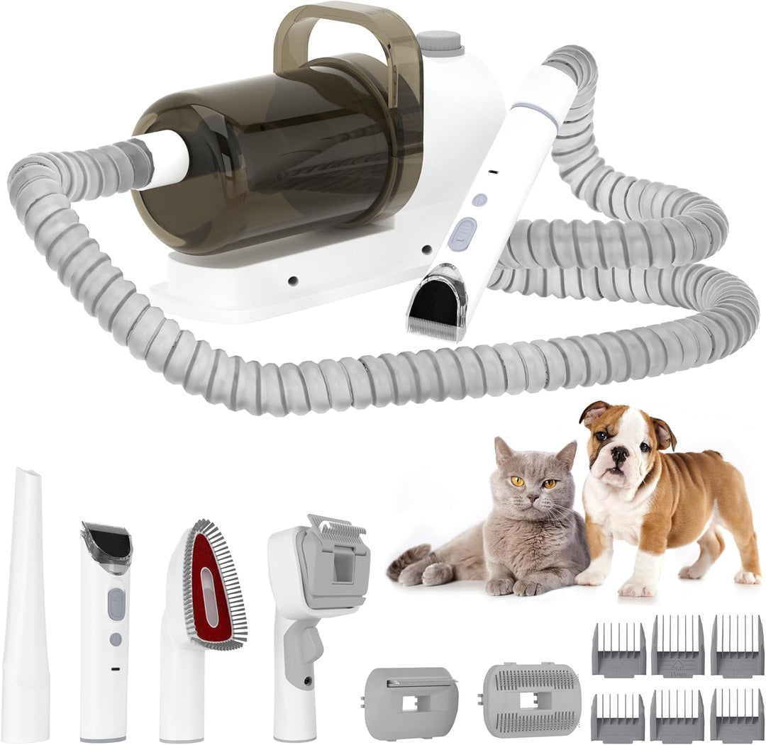 Topteng 5 In 1 Pet Grooming Kit Vacuum Suction Professional Pet Hair Clipper,1.5L Grooming Tools pas