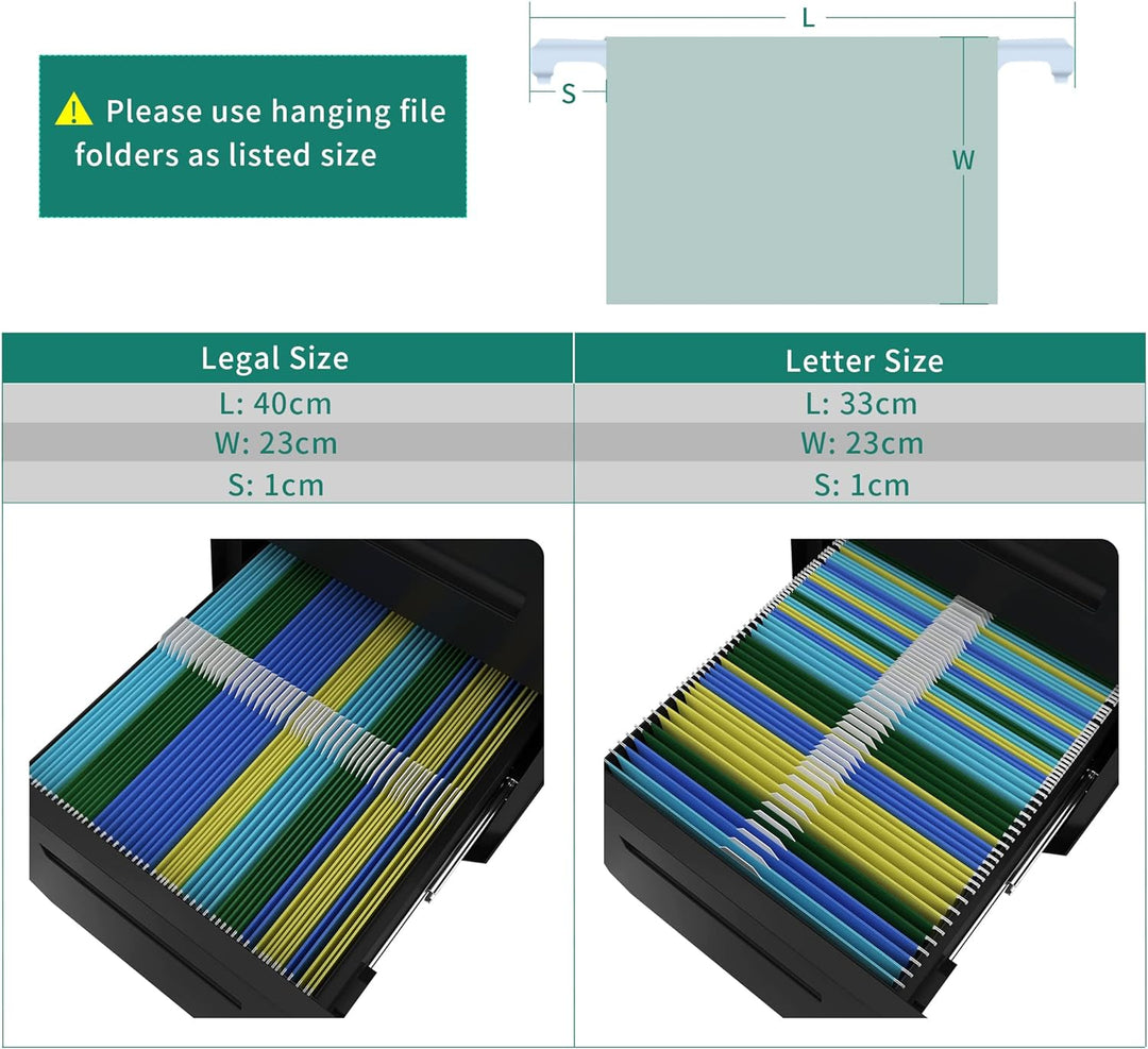 YITAHOME Metall Rollcontainer mit 3 Schubladen, Abschliessbar Aktenschrank für Legal, Letter, Mobile