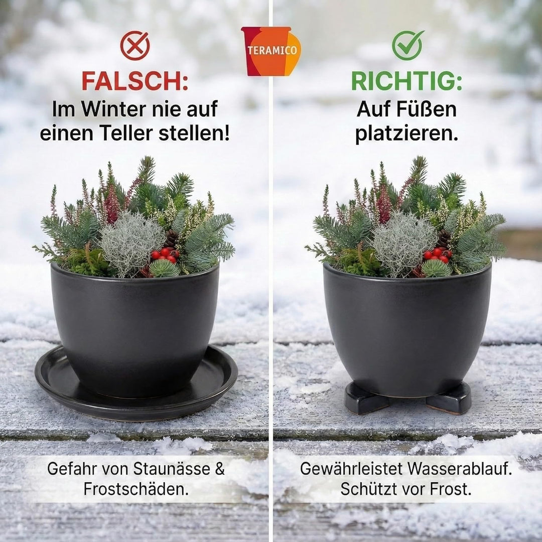 Vogeltränke/Teller/Untersetzer für Pflanzgefässe Blumentöpfe Blau Weiss Anthrazit glasiert aus Stein