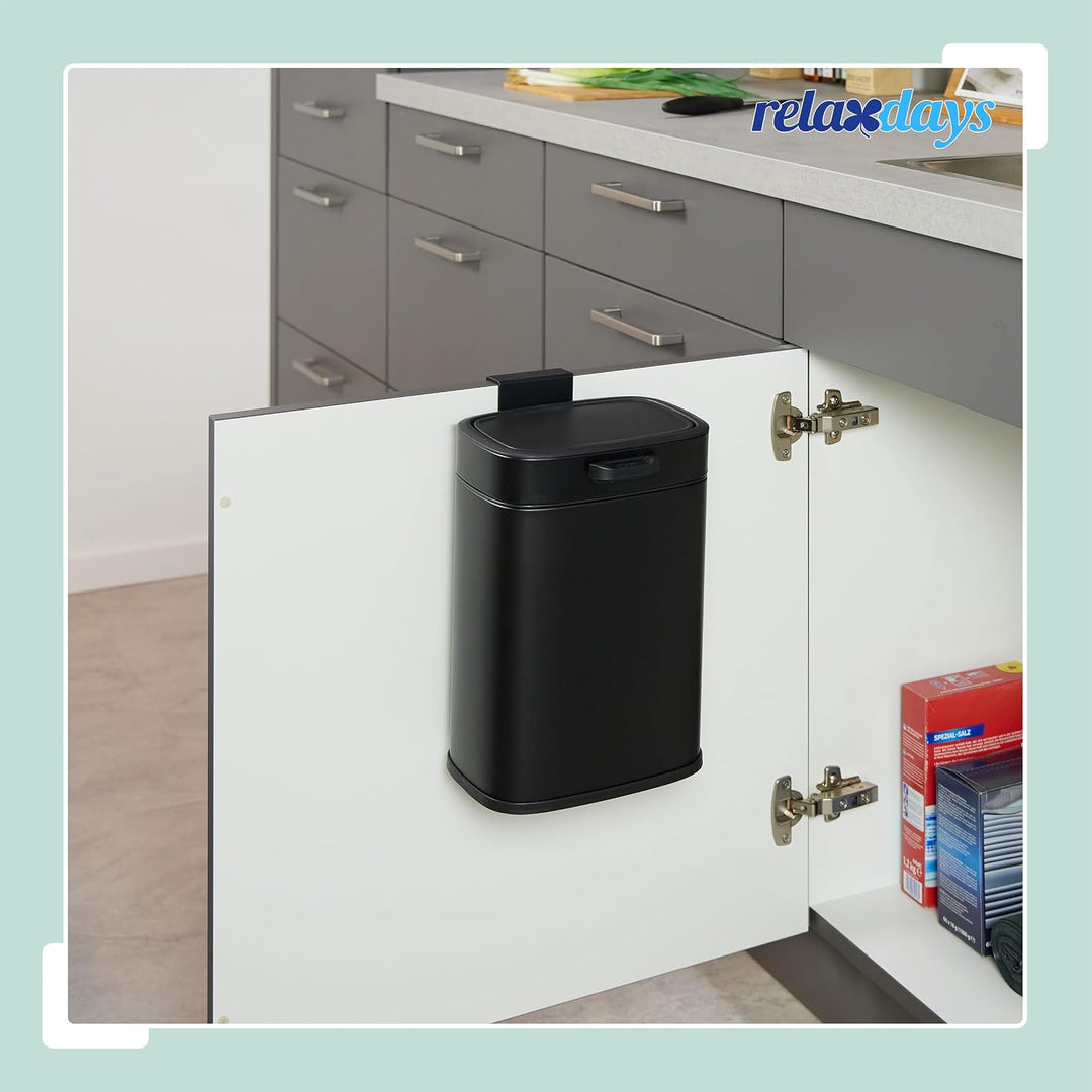 Relaxdays Küchenmülleimer 5 L, hängender Biomüllbehälter, Inneneimer, Aufhängung &amp; Klebepads, Türmül