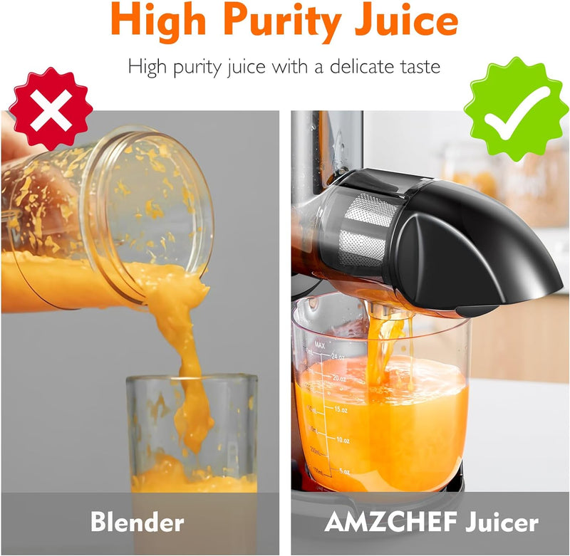 AMZCHEF Entsafter Gemüse und Obst Testsieger - Entsafter Slow Juicer mit Rückwärts-Kau-Funktion - Za