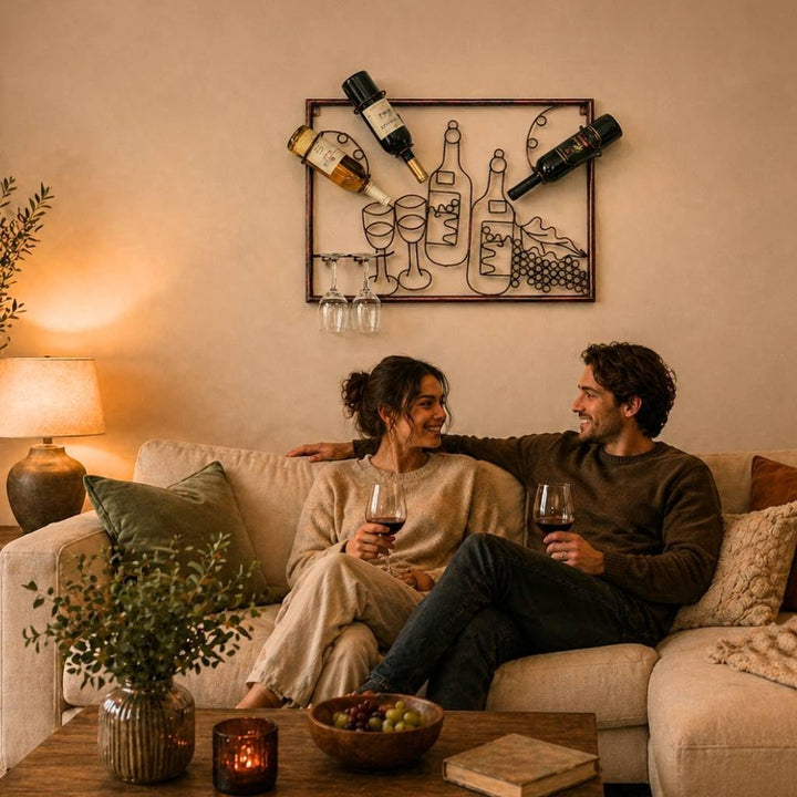 DanDiBo Weinregal mit Glashalter Wand Wandbild 091975 Flaschenständer Metall 64 cm Flaschenhalter Wa