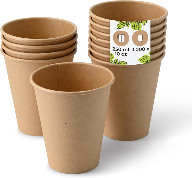 BIOZOYG 1000 Stück 250 ml / 10 oz braune Pappbecher Ø 90 mm | umweltfreundlich, recycelbar & ungeble