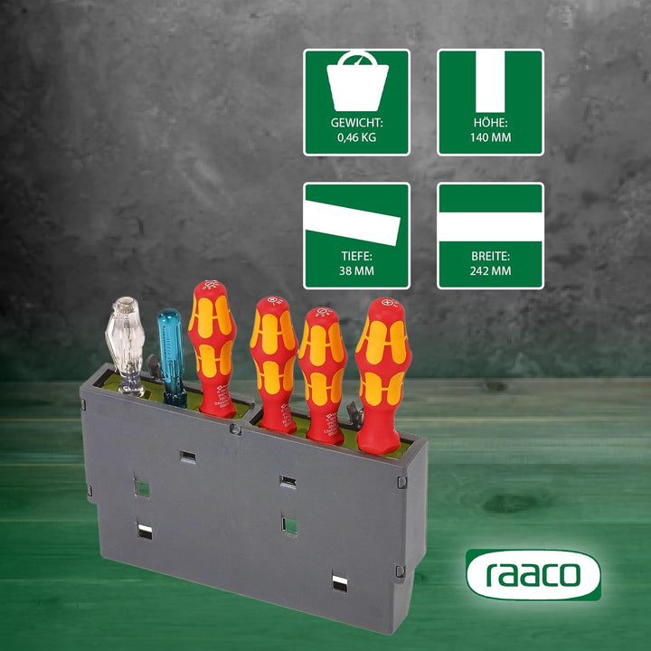 RAACO ToolFix Gross, Werkzeugkassette für Lochwand & Werkzeugwanden, 3,8 x 24,2 x 14 cm, mit Platz f