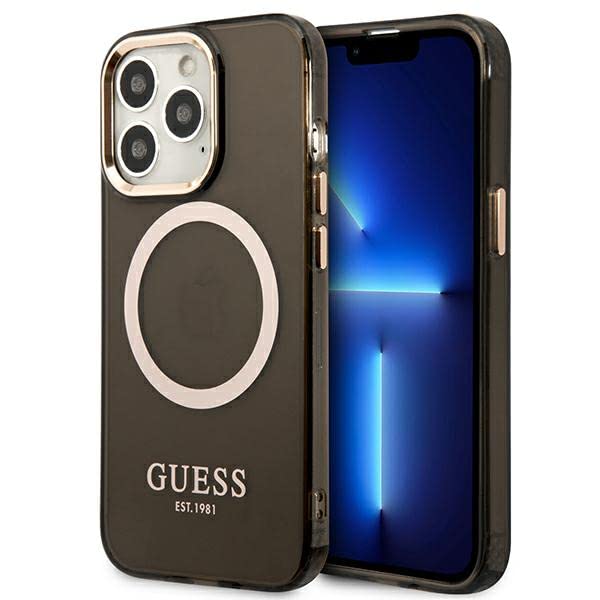 Guess GUHMP13XHTCMK Hülle für iPhone 13 Pro Max 6,7" schwarz/Black Hard case Gold Outline Translucen