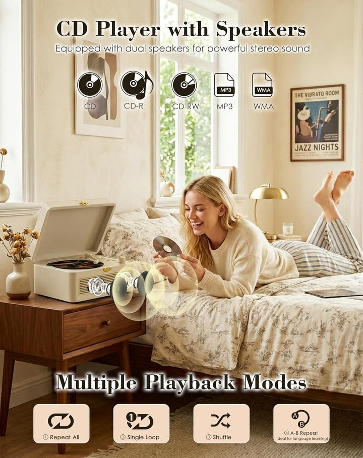 Tragbar CD Player Bluetooth Retro Radio mit CD-Player mit Lautsprecher Unterstützung USB & AUX-Wiede
